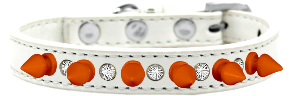 Crystal and Neon Orange Spikes Dog Collar White Size 10